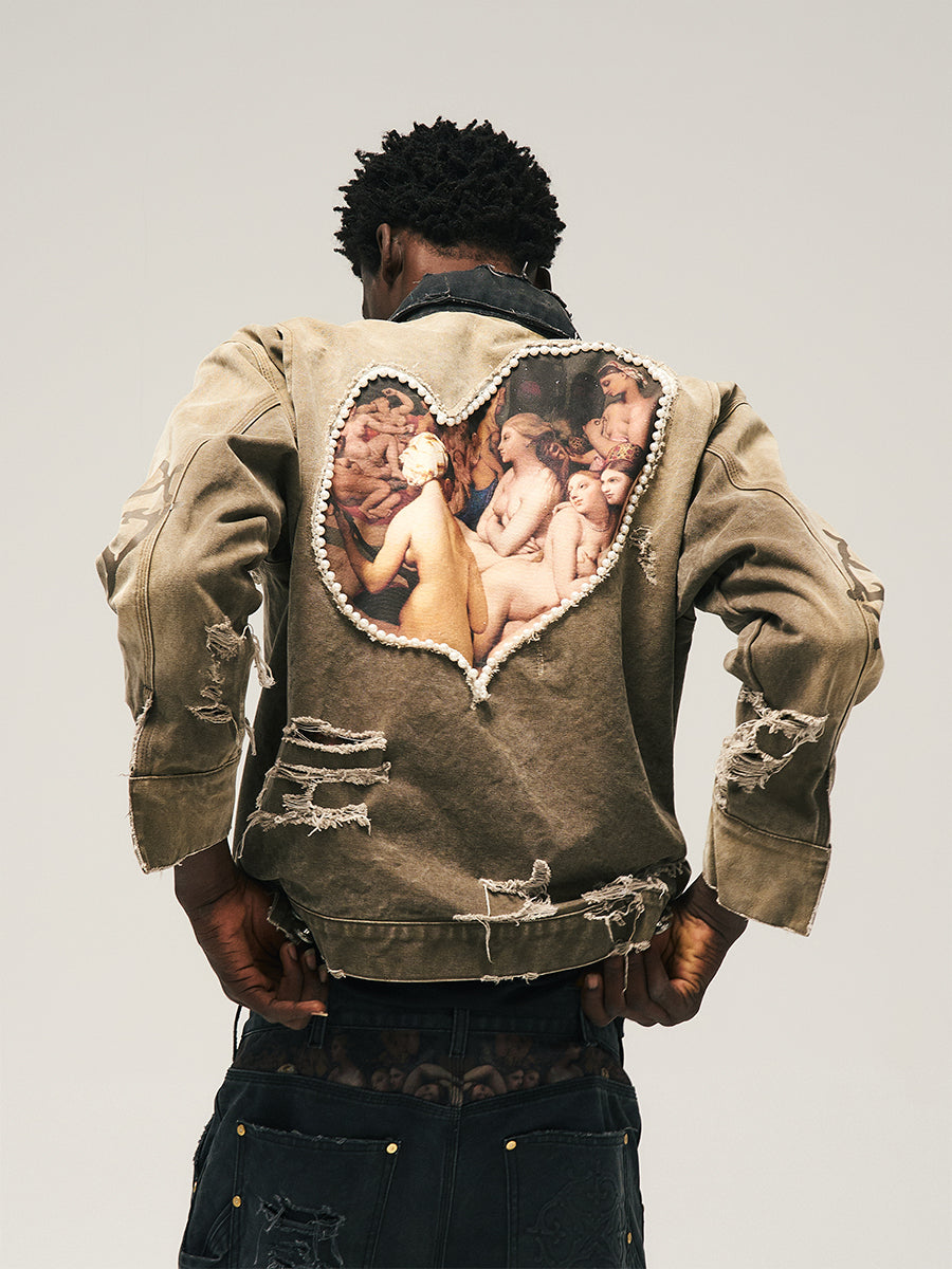 GLACIERBOY 24A/W "RAP STAR" SERIES OIL PAINTING PEARL CANVAS DENIM JACKET