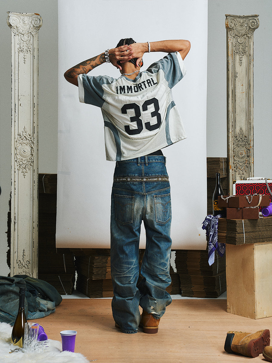 GLACIERBOY 2024 S/S ZIPPER WASHED BAGGY JEANS