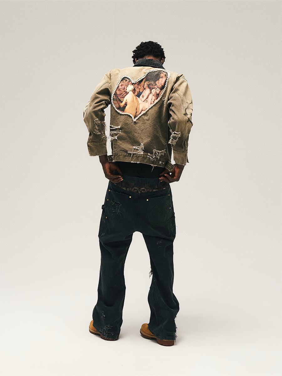 GLACIERBOY 24A/W "RAP STAR" SERIES OIL PAINTING PEARL CANVAS DENIM JACKET
