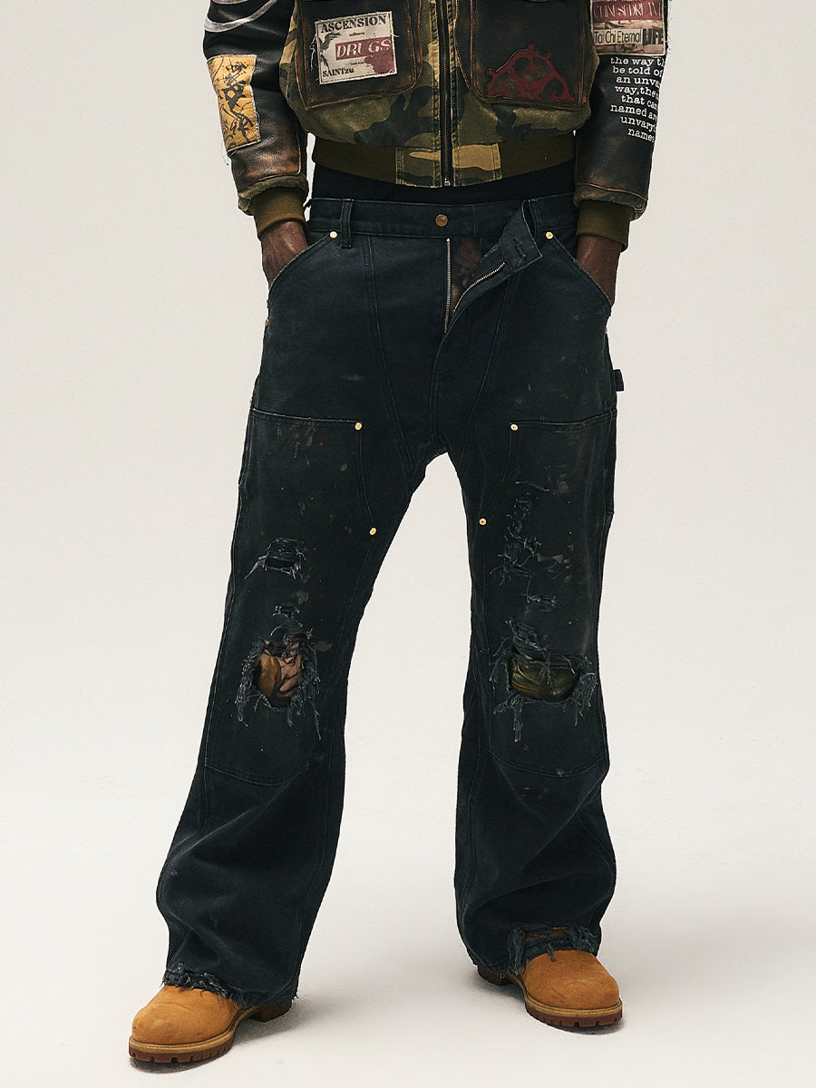 GLACIERBOY 24A/W "RAP STAR" SERIES SPLASHED INK OIL PAINTING JEANS