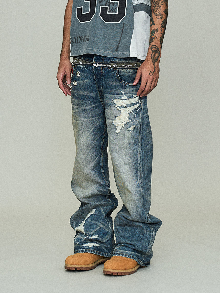 GLACIERBOY 2024 S/S ZIPPER WASHED BAGGY JEANS