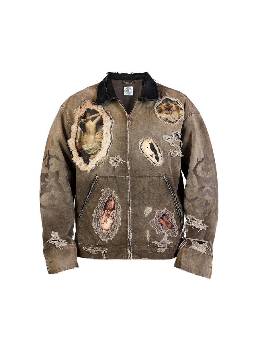 GLACIERBOY 24A/W "RAP STAR" SERIES OIL PAINTING PEARL CANVAS DENIM JACKET