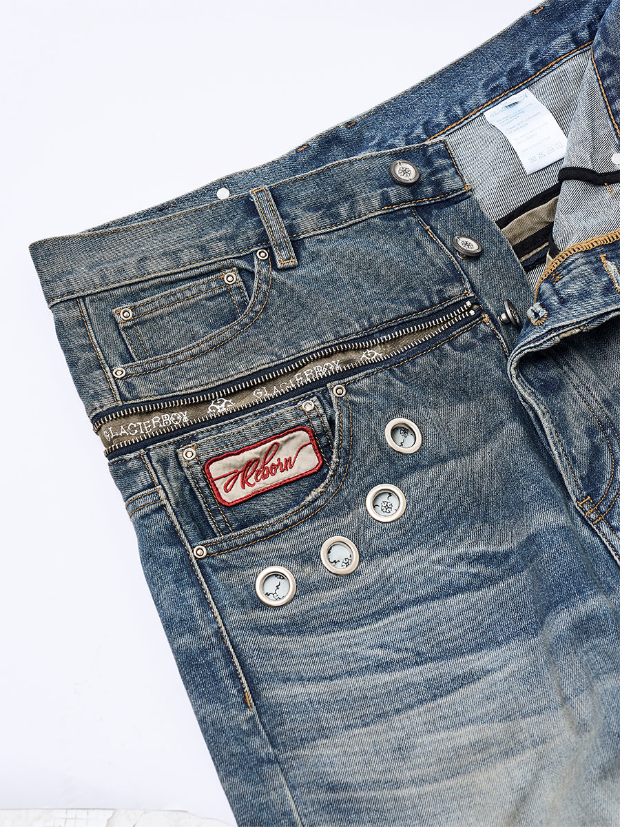 GLACIERBOY 2024 S/S ZIPPER WASHED BAGGY JEANS