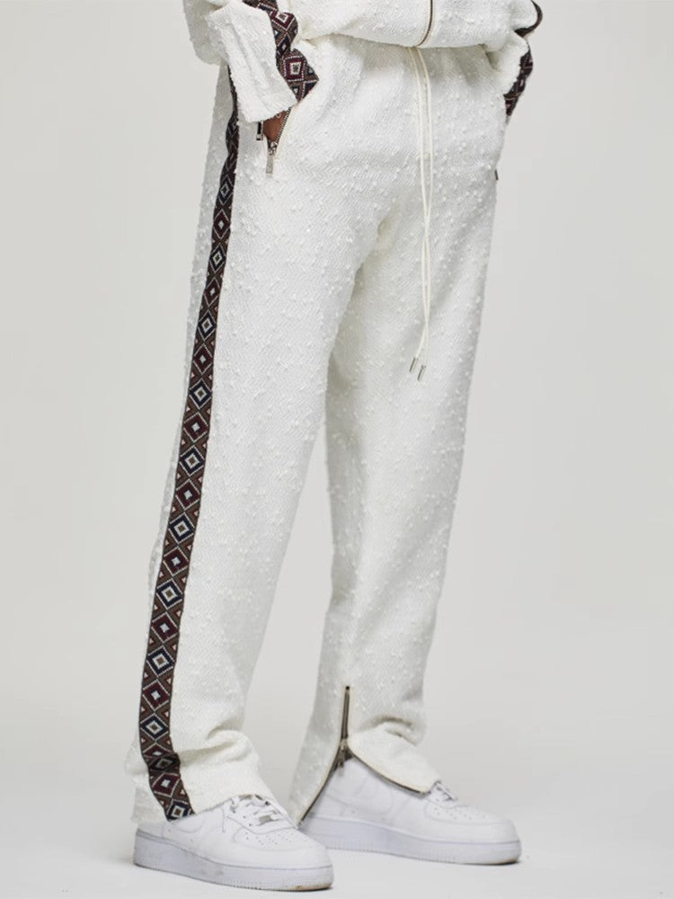 GLAICERBOY 2022 S/S VOL.1 WHITE TWEED SEQUINED ETHNIC TOTEM SWEATPANTS
