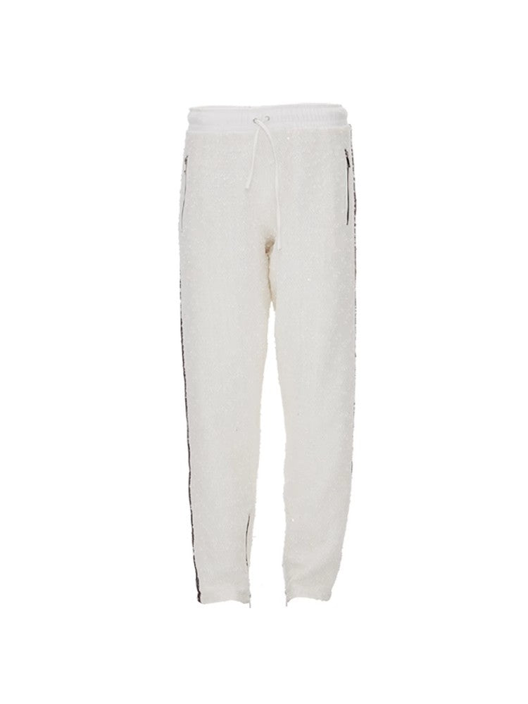 GLAICERBOY 2022 S/S VOL.1 WHITE TWEED SEQUINED ETHNIC TOTEM SWEATPANTS