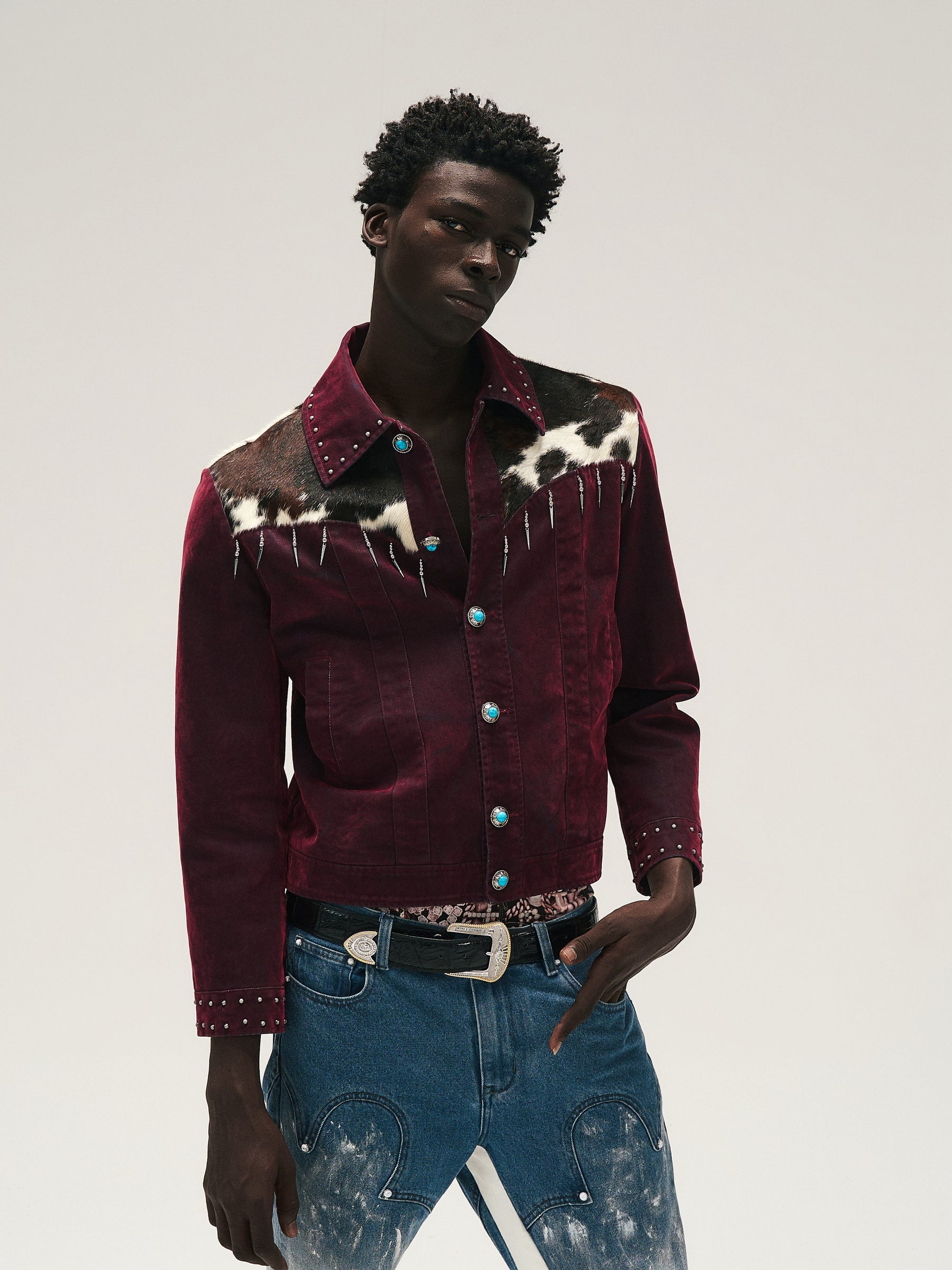 GLACIERBOY 24A/W "RAP STAR" SERIES ORIGINAL COWHIDE SHORT WOOL PLUSH DENIM JACKET