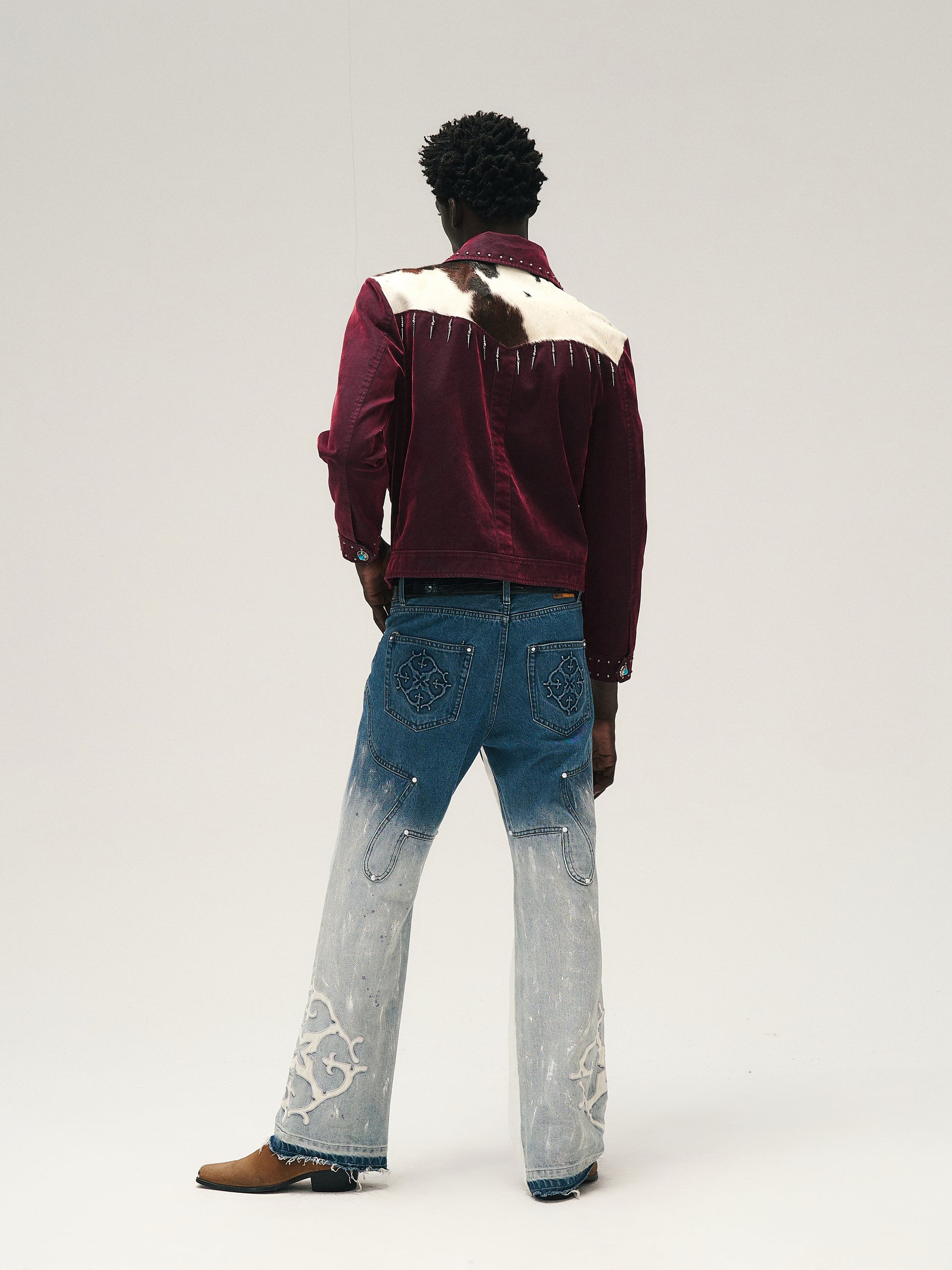 GLACIERBOY 24A/W "RAP STAR" SERIES ORIGINAL COWHIDE SHORT WOOL PLUSH DENIM JACKET