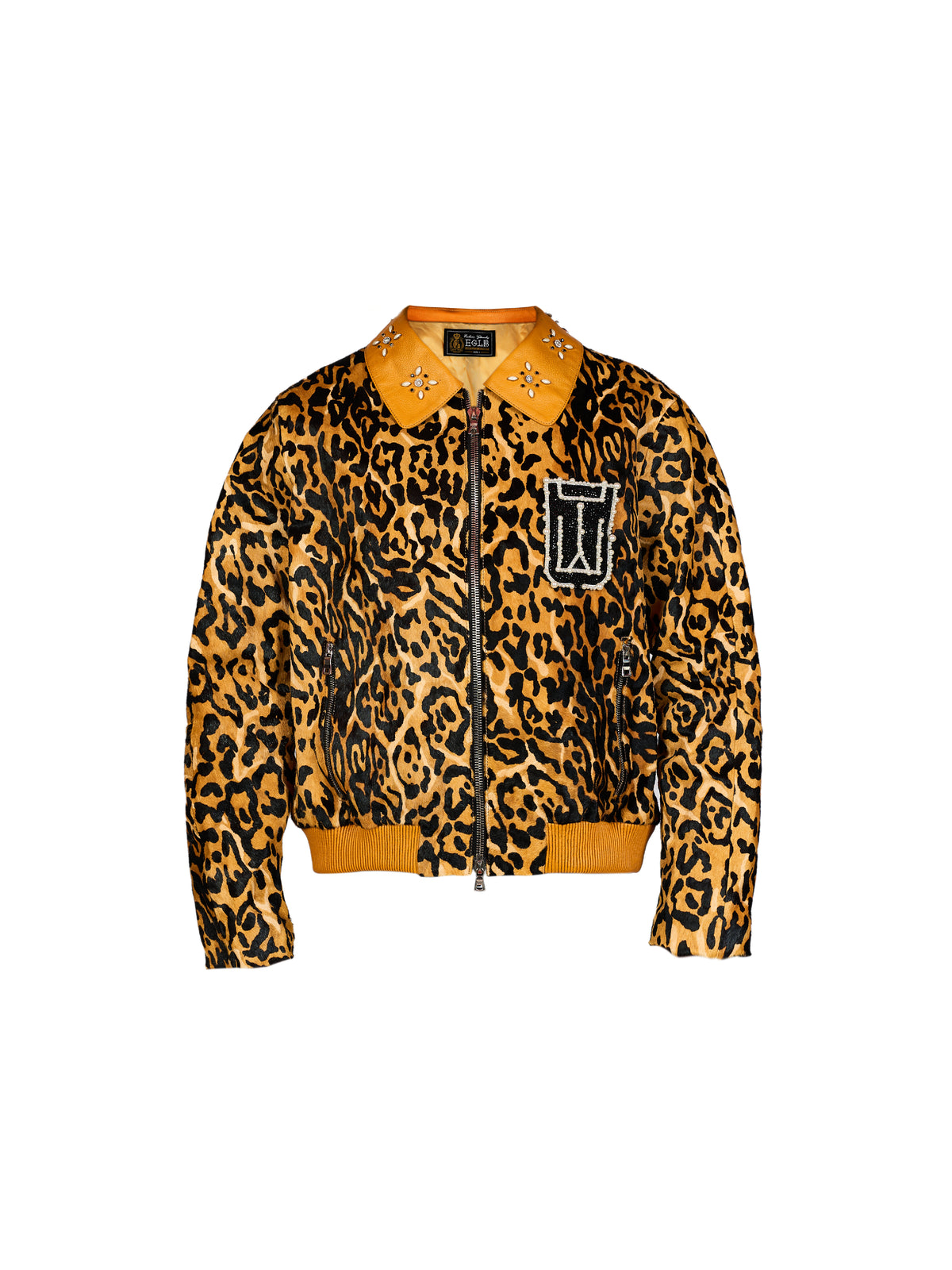 EGLB 24A/W "RAP STAR" SERIES LEOPARD PRINT DIAMOND STUDDED LEATHER JACKET - HANDMADE