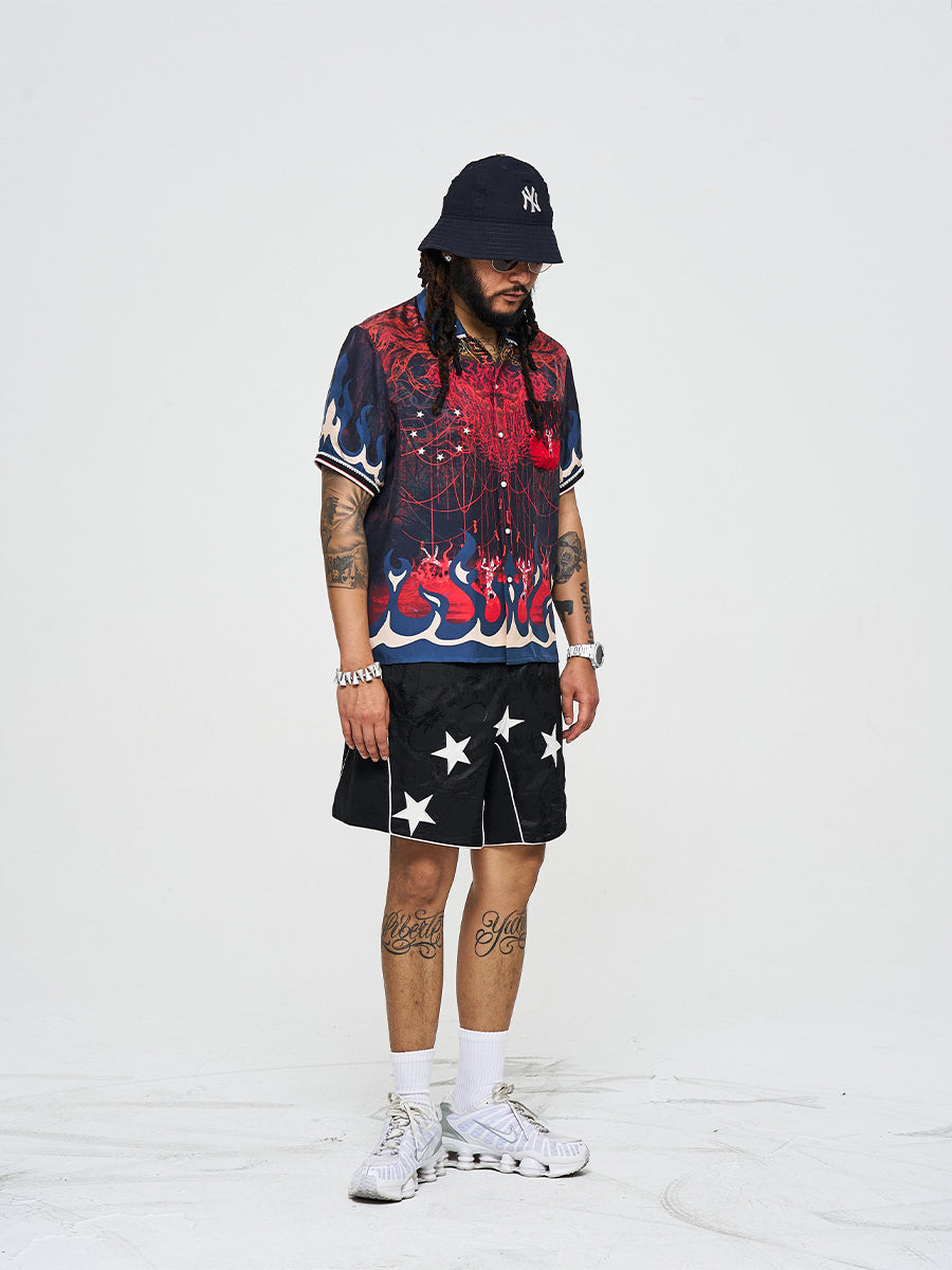 GLACIERBOY 2024 S/S BLUE FLAME SILK SHIRT SHORT SLEEVES