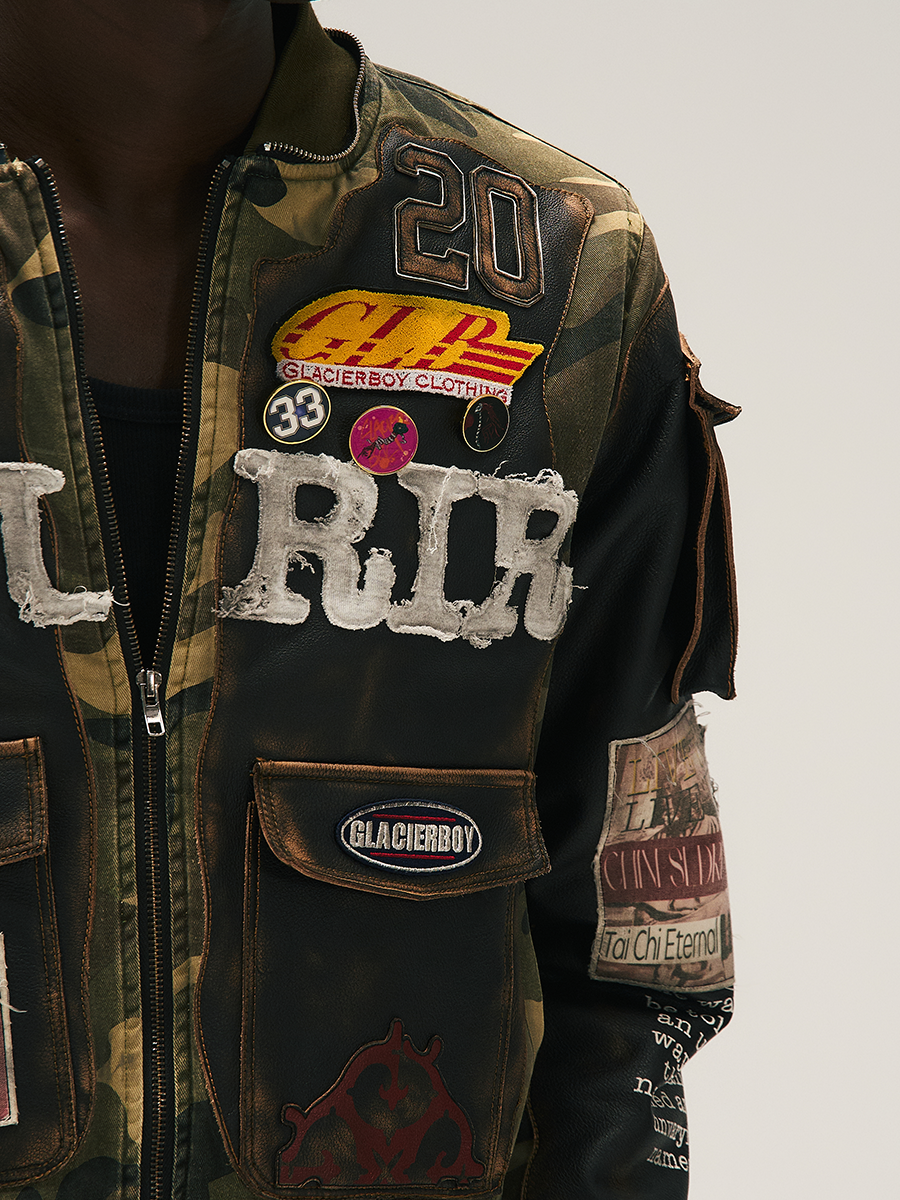 EGLB 24A/W "RAP STAR" SERIES CAMO COLLAR LEATHER JACKET COTTON JACKET - HANDMADE