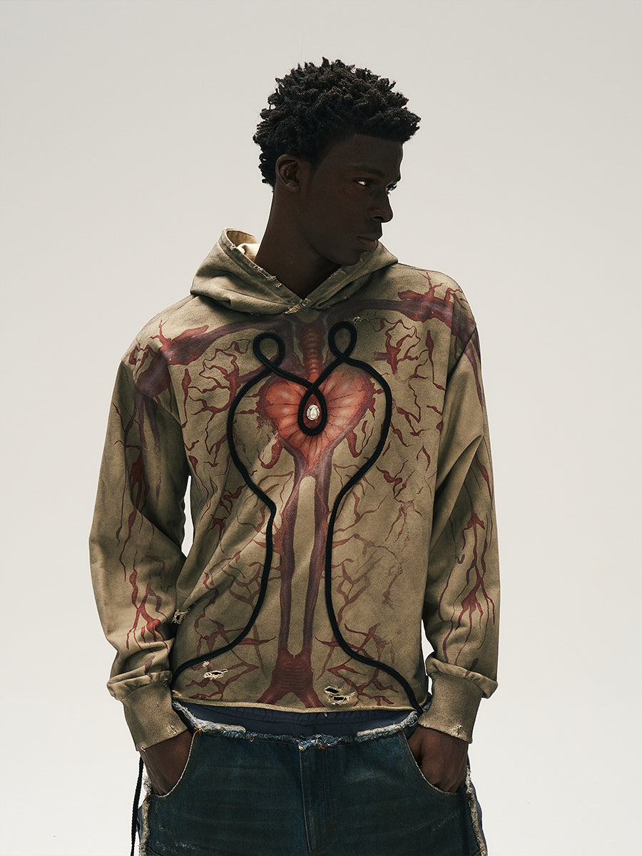 GLACIERBOY 24A/W "RAP STAR" SERIES MUD DYED LOVE PEARL HOODIE