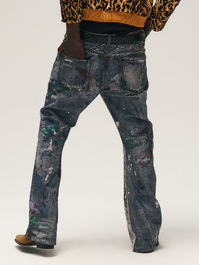 GLACIERBOY 24A/W "RAP STAR" SERIES 3D PRINTED SERPENTINE SPLICING BRUSHED WAX JEANS