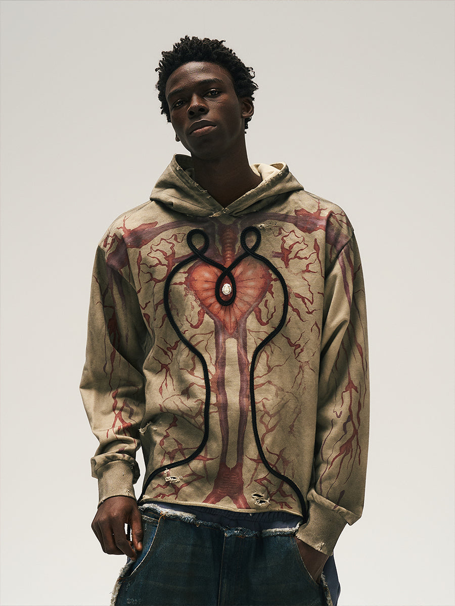 GLACIERBOY 24A/W "RAP STAR" SERIES MUD DYED LOVE PEARL HOODIE