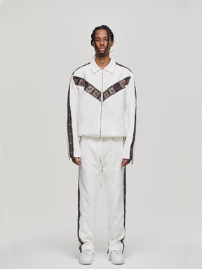 GLAICERBOY 2022 S/S VOL.1 WHITE TWEED SEQUINED ETHNIC TOTEM SWEATPANTS